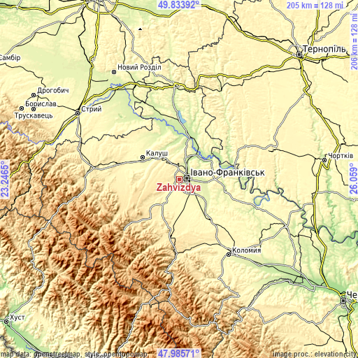 Topographic map of Zahvizdya