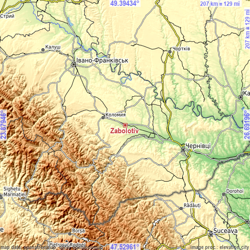 Topographic map of Zabolotiv