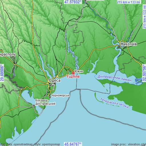 Topographic map of Yuzhne