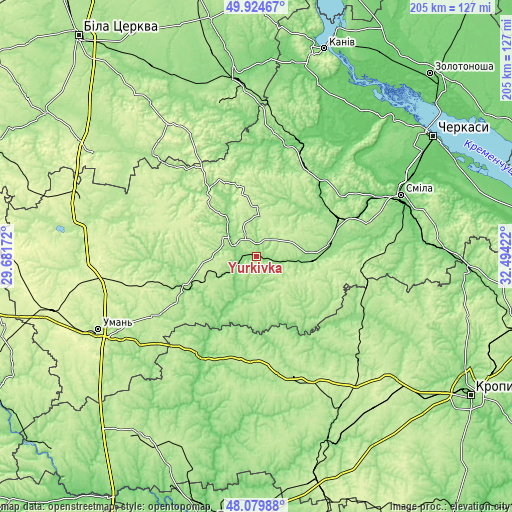 Topographic map of Yurkivka