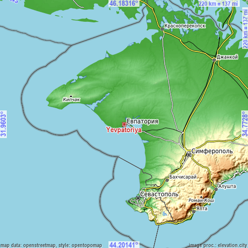 Topographic map of Yevpatoriya