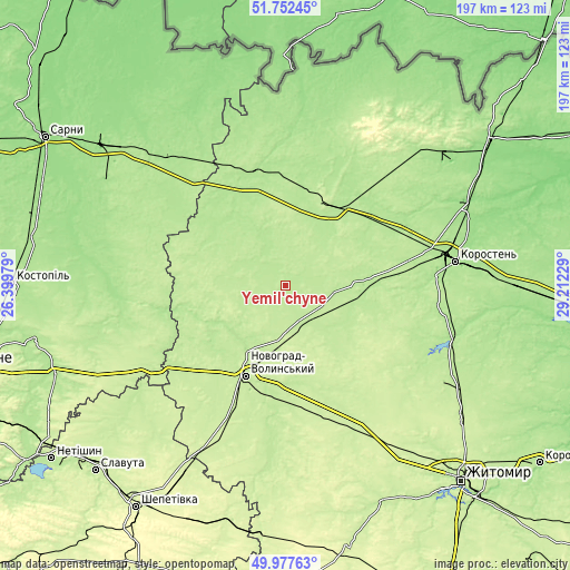 Topographic map of Yemil’chyne