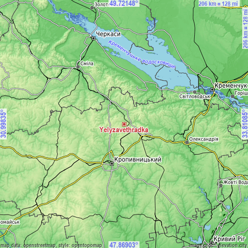 Topographic map of Yelyzavethradka