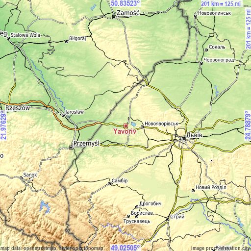 Topographic map of Yavoriv