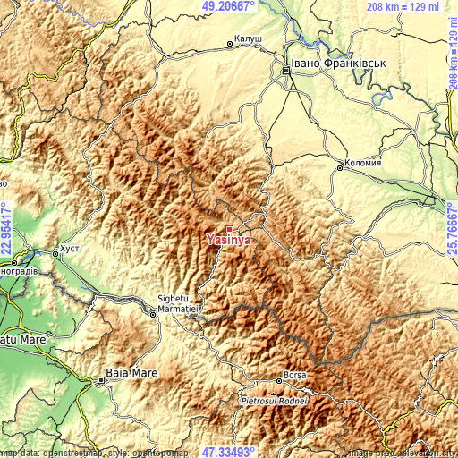 Topographic map of Yasinya