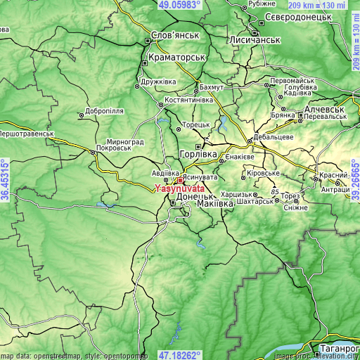 Topographic map of Yasynuvata