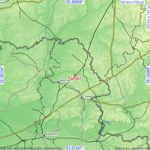 Topographic map of Yampil’