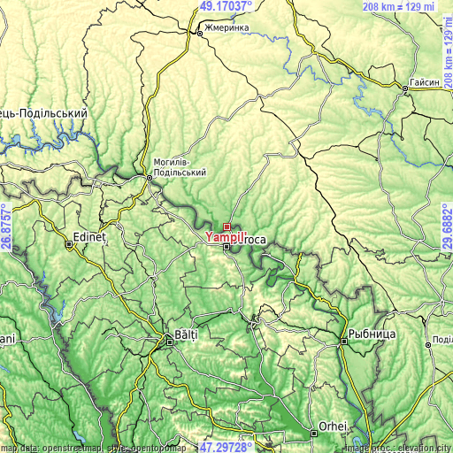 Topographic map of Yampil’