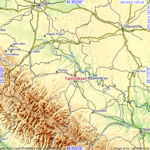 Topographic map of Yamnytsya