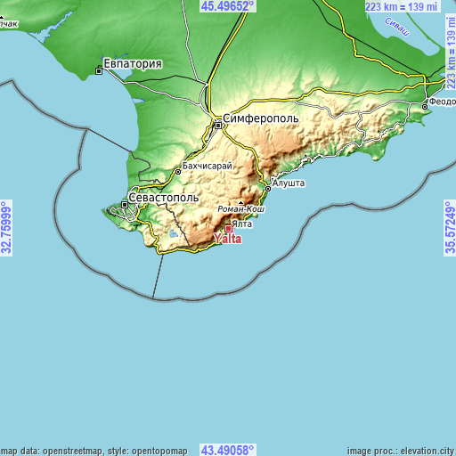 Topographic map of Yalta