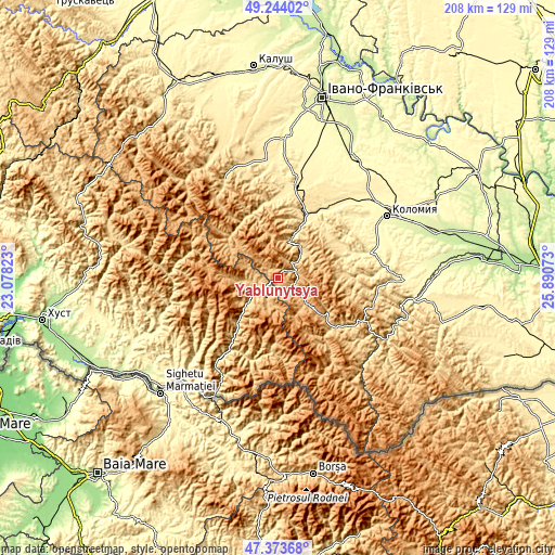 Topographic map of Yablunytsya