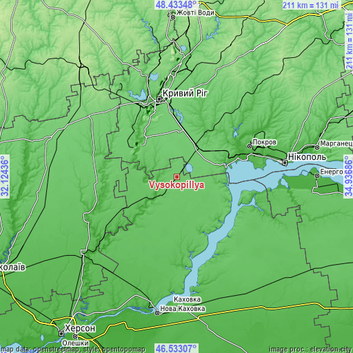 Topographic map of Vysokopillya