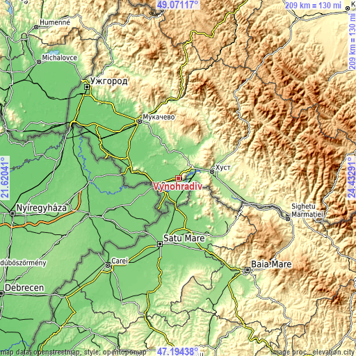 Topographic map of Vynohradiv