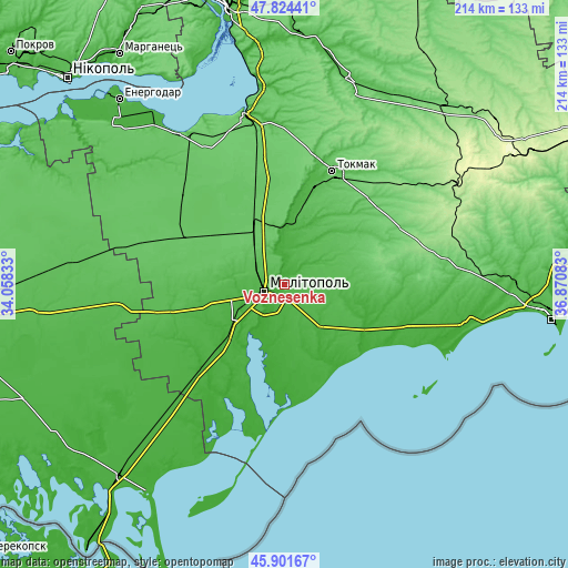 Topographic map of Voznesenka