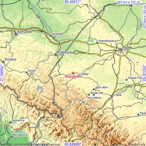 Topographic map of Voyutychi