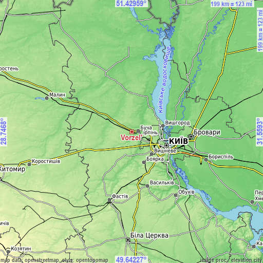 Topographic map of Vorzel’