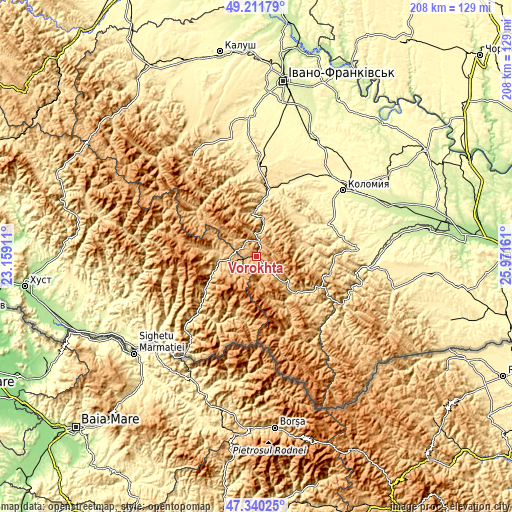 Topographic map of Vorokhta