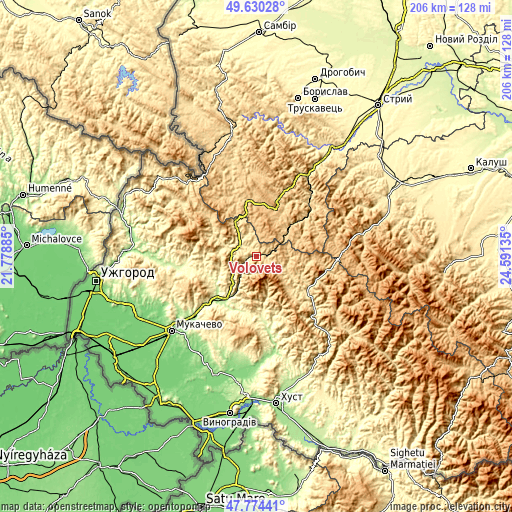 Topographic map of Volovets