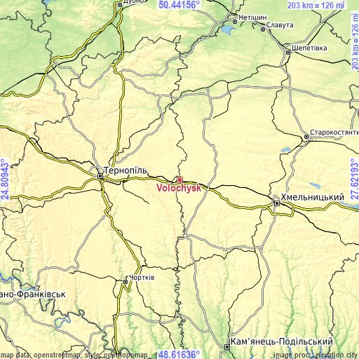 Topographic map of Volochysk