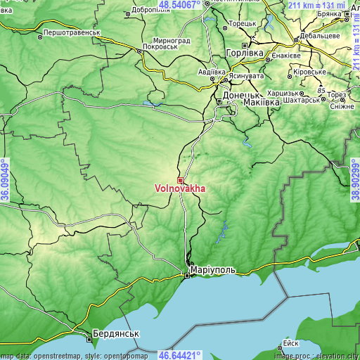 Topographic map of Volnovakha