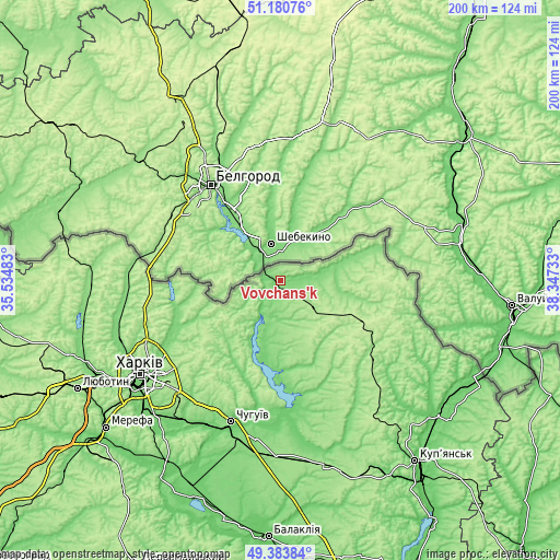 Topographic map of Vovchans’k