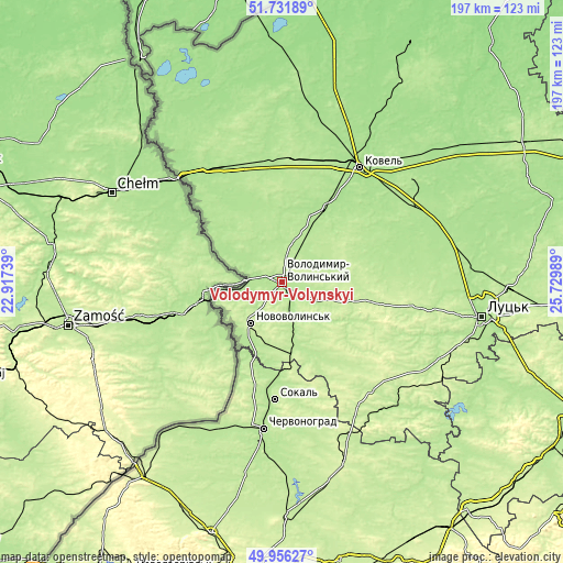 Topographic map of Volodymyr-Volynskyi