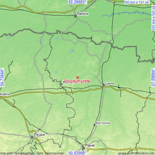 Topographic map of Volodymyrets’