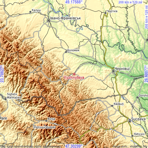 Topographic map of Vyzhnytsya