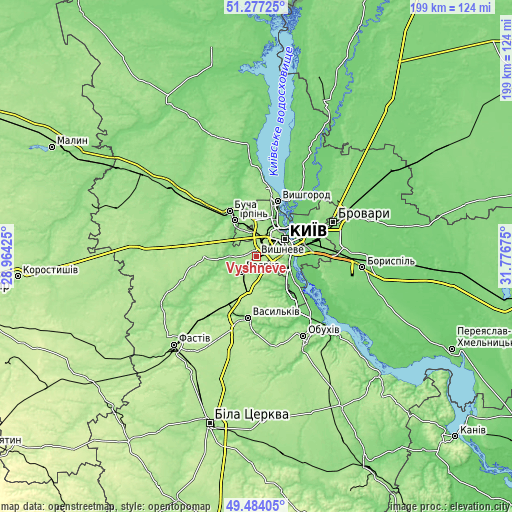 Topographic map of Vyshneve