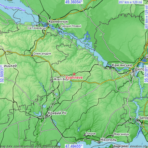 Topographic map of Vyshneve