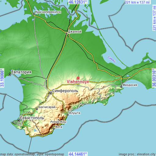 Topographic map of Vishennoye