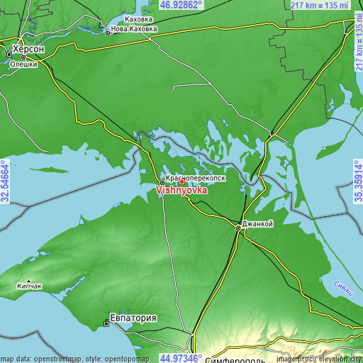 Topographic map of Vishnyovka