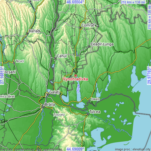 Topographic map of Vynohradivka