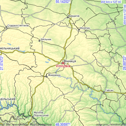 Topographic map of Vinnytsia