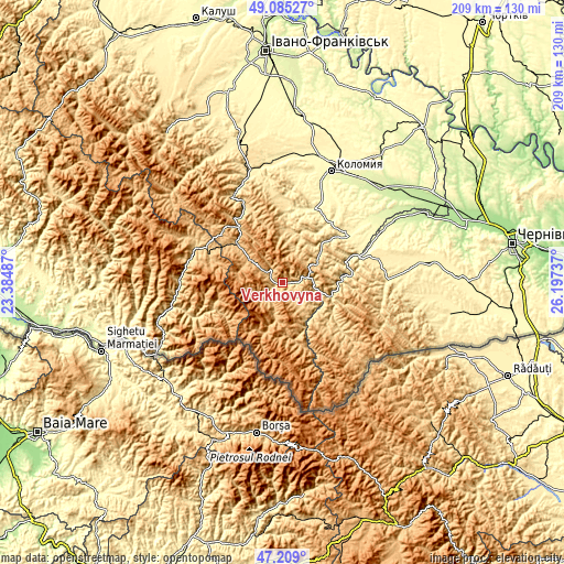 Topographic map of Verkhovyna