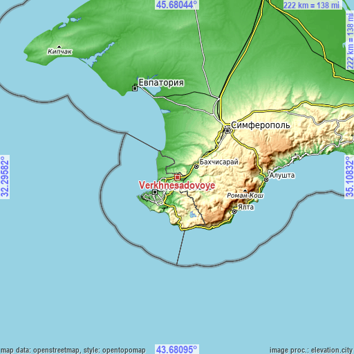 Topographic map of Verkhnesadovoye