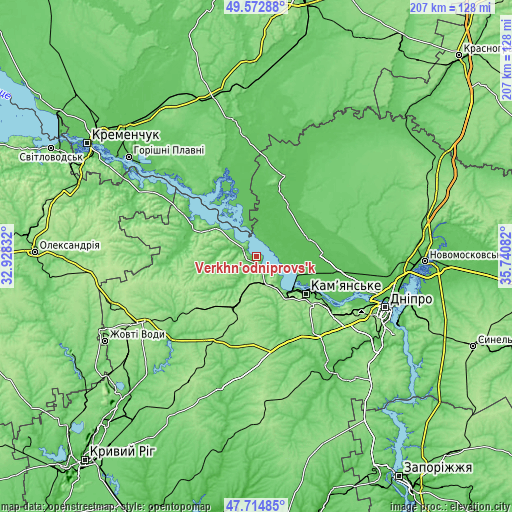 Topographic map of Verkhn’odniprovs’k