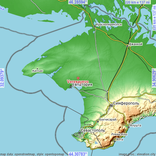 Topographic map of Veresayevo