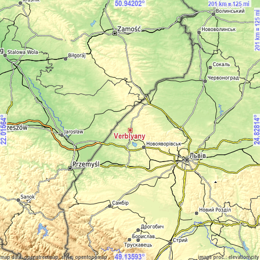 Topographic map of Verblyany