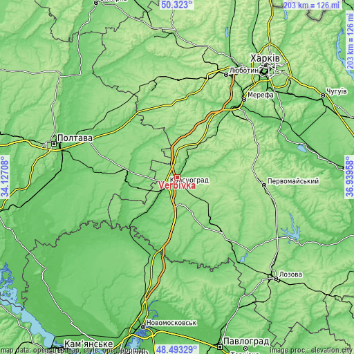 Topographic map of Verbivka