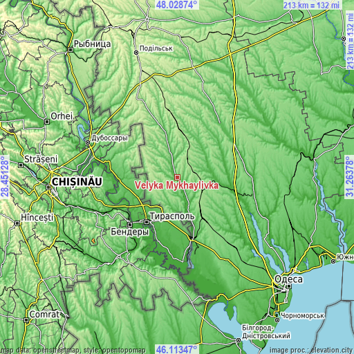 Topographic map of Velyka Mykhaylivka