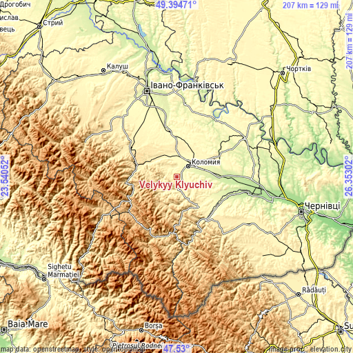 Topographic map of Velykyy Klyuchiv