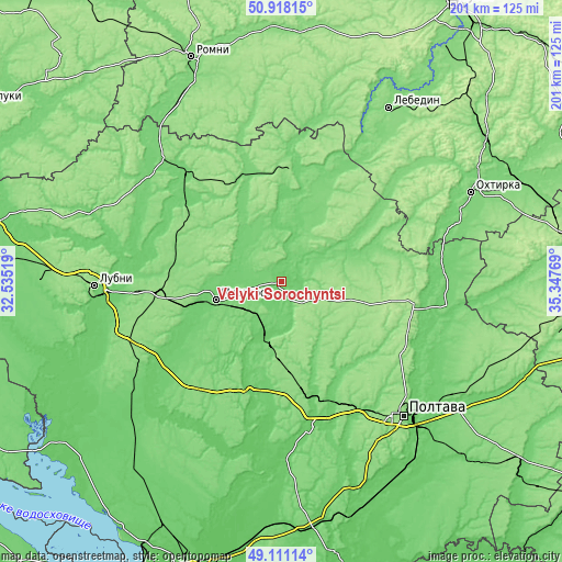Topographic map of Velyki Sorochyntsi