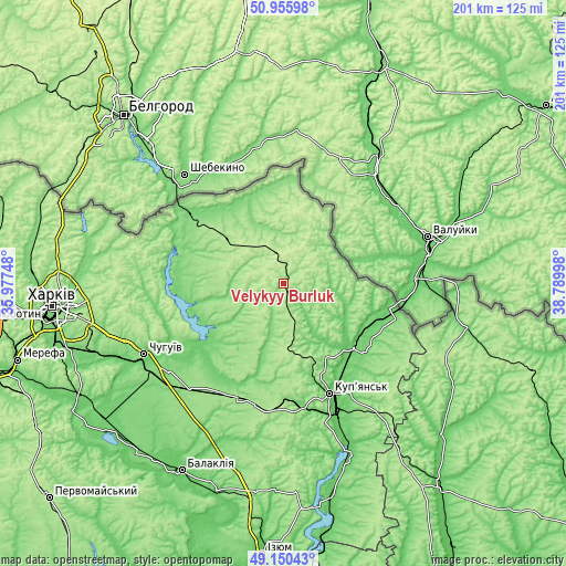 Topographic map of Velykyy Burluk