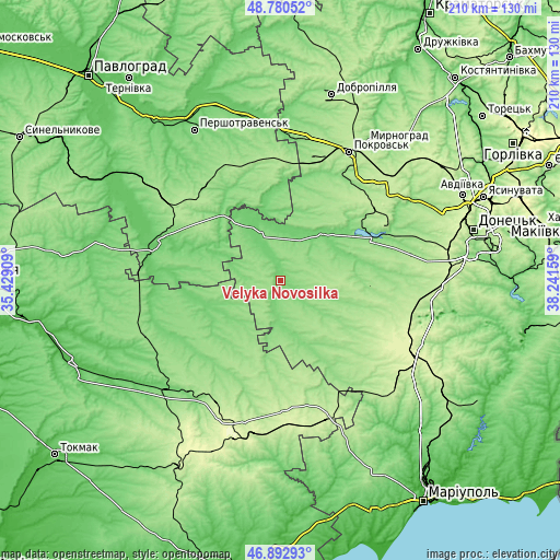 Topographic map of Velyka Novosilka