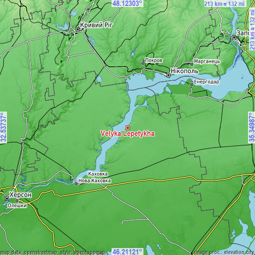 Topographic map of Velyka Lepetykha