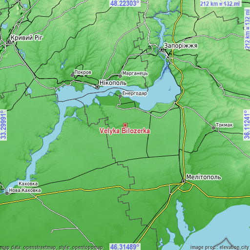 Topographic map of Velyka Bilozerka