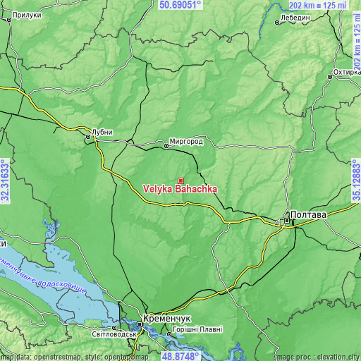 Topographic map of Velyka Bahachka