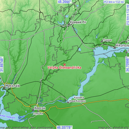 Topographic map of Velyka Oleksandrivka