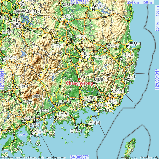 Topographic map of Changnyeong